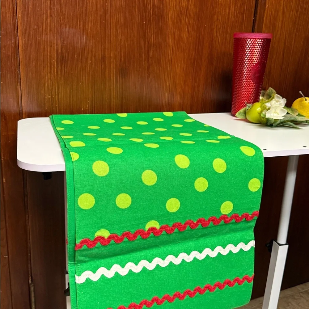 Festive Green and Red Holiday Table Runner